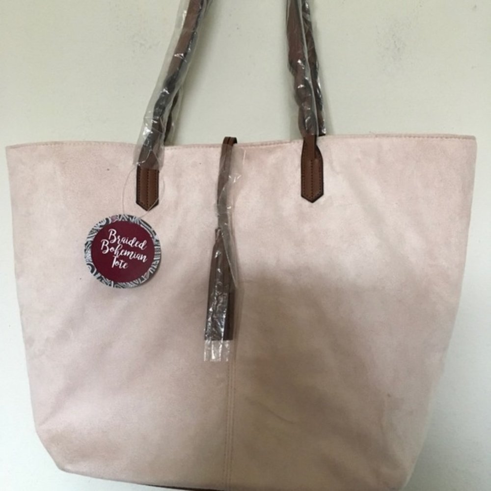 NWT Arcadia Braided Bohemian Tote Bag Faux suede